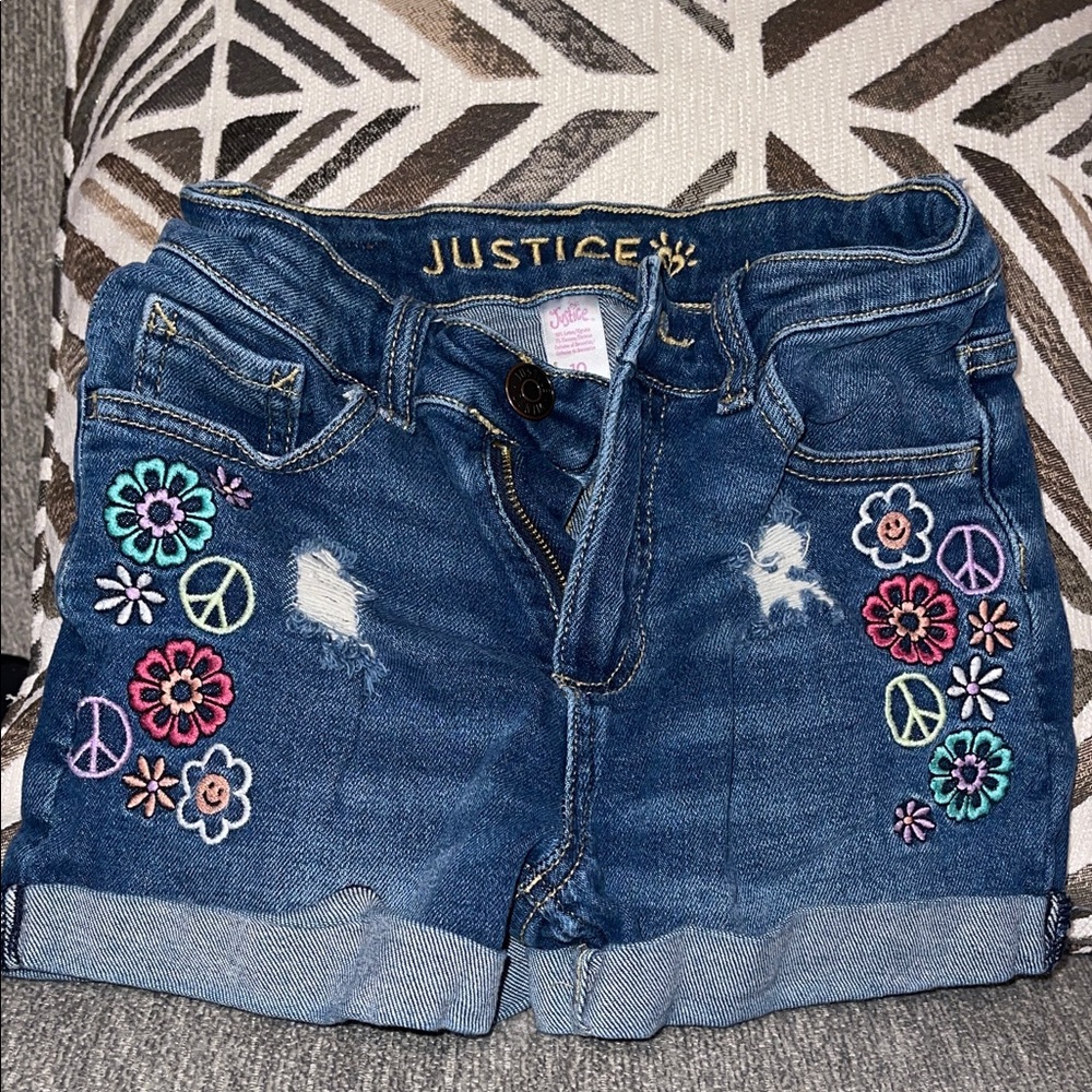 Justice Blue Jean Shorts with Embroidered Accents